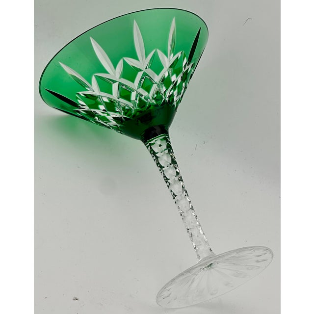 Mid 20th Century Stunning Set of 5 Large Vintage Mid Century 2 Color Overlay Deep Hand Cut to Clear Martini & Wine Glasses For Sale In Boston - Image 6 of 18