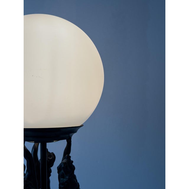 Art Nouveau Figurative Table Lamp with Etched Glass Globe, 1910 For Sale - Image 3 of 8