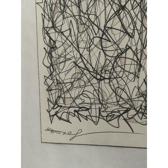 Original Abstract Scribble Drawing on Paper, Signed, Mid-Century Style Framed Art For Sale - Image 4 of 5