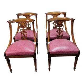 1920s Regency Mahogany Dining Chairs Set of 4 Rose Upholstered Seats For Sale