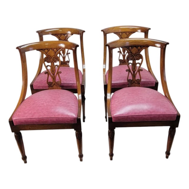1920s Regency Mahogany Dining Chairs Set of 4 Rose Upholstered Seats For Sale
