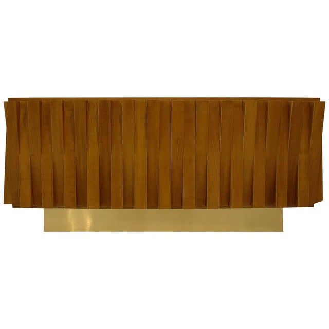 Gold Mid Century Italian Faceted Oakwood and Brass Sideboard by L.A. Studio For Sale - Image 8 of 8
