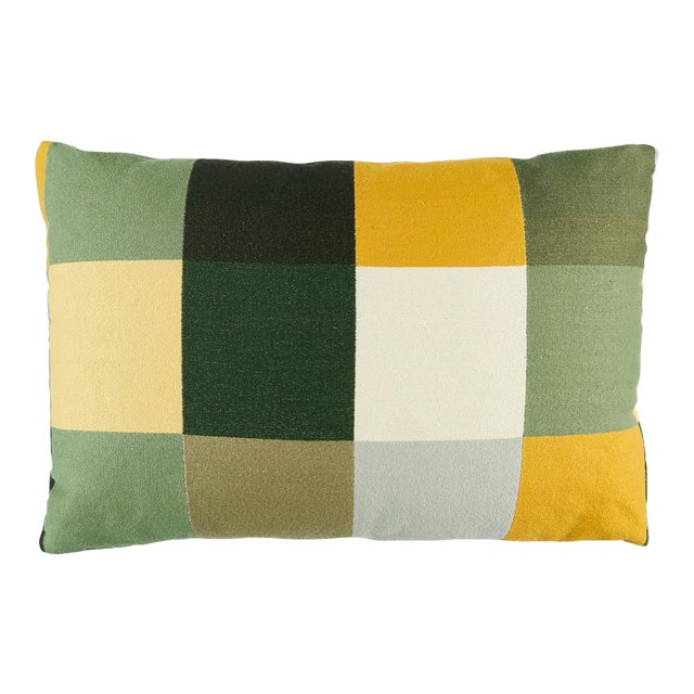 Schumacher Embroidered Tile Pillow 20"x14" in Green For Sale