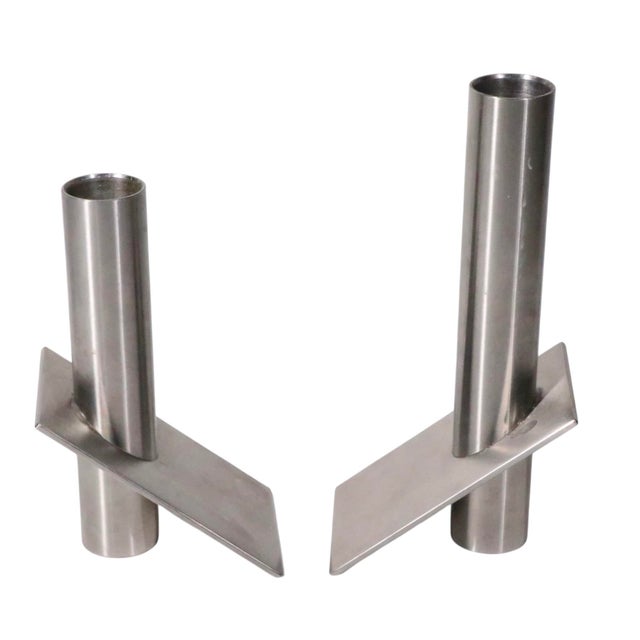 Late 20th Century Pair of Danish Modern Stainless Steel Candlesticks by Erik Bagger Form Function Denmark For Sale - Image 9 of 12