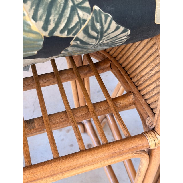 Set of Four Vintage Boho Organic Modern Rattan Bar Stools With Pencil Rattan Backs For Sale - Image 10 of 12