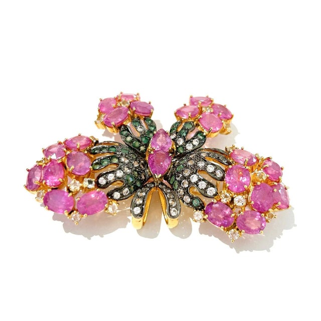 Stunning Bochic "Orient" Multi Sapphires & Ruby Brooch Set In 18K Gold & Silver For Sale - Image 18 of 18