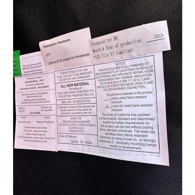 Dove Gray Pair of Restoration Hardware French Contemporary Round Leather Bar Stools For Sale - Image 8 of 8