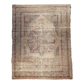 19th Century Persian Kerman Lavar Rug, Hand-Knotted Wool, Floral Pattern, Ivory & Burgundy, 9x13 For Sale