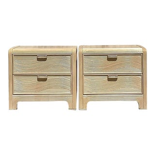 Late 20th Century Vintage Coastal Cerused Pencil Reed Nightstands- a Pair For Sale