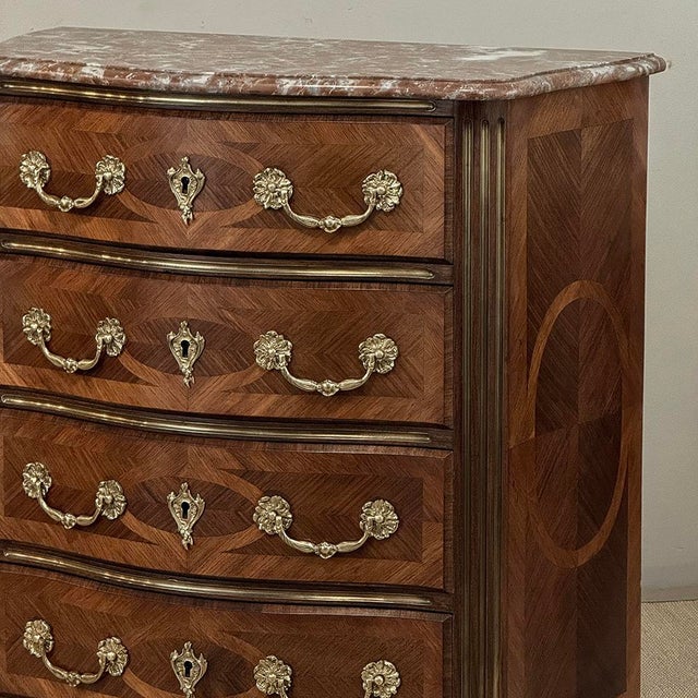 Auburn 19th Century French Louis XIV Style Marquetry Marble Top Commode For Sale - Image 8 of 18
