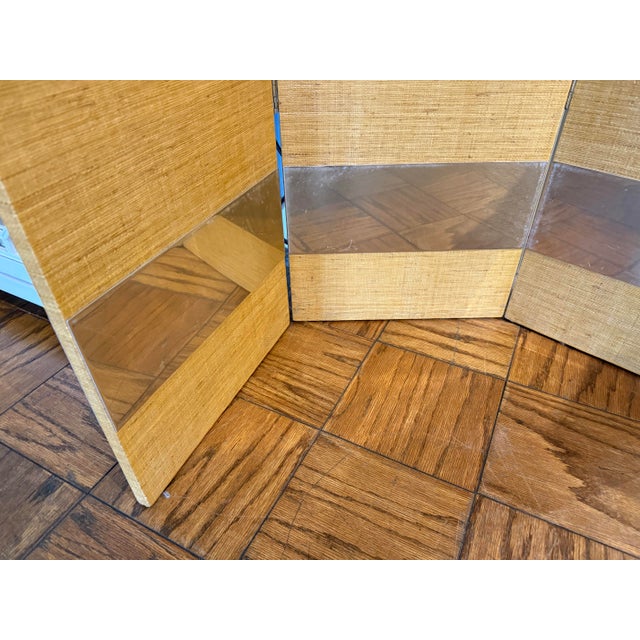 Late 20th Century Mid Century Grasscloth Three Panel Room Divider Screen For Sale - Image 5 of 8