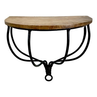 1980s Vintage Brutalist Boho Chic Rustic Iron and Wood Wall-Mounted Shelf For Sale