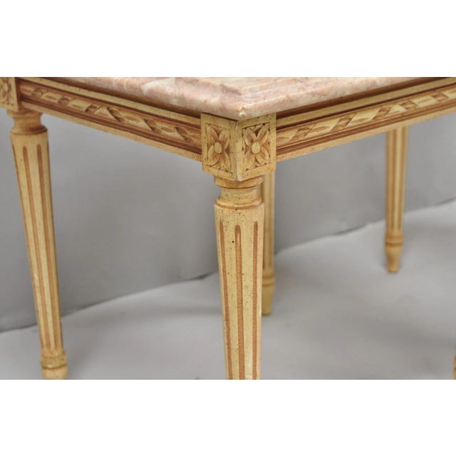 Mid 20th Century Vintage French Louis XVI Style Pink Marble Top Low Drinks Side Tables - A Pair For Sale - Image 5 of 16