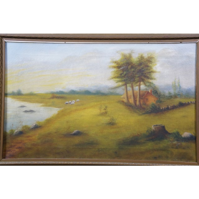 Green 1916 Antique William Fitzmaurice Farm Sheep Pastoral Landscape Oil Painting For Sale - Image 8 of 12