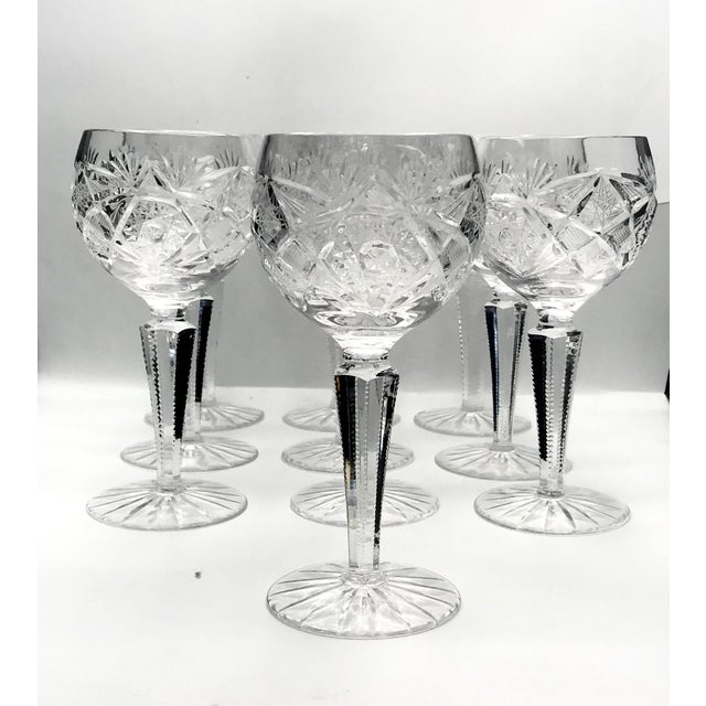 Midcentury Crystal of American Brilliance period revival in the 1950s. Cut crystal Hock Glasses with Hob-stars.