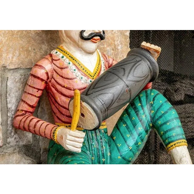 Large Antique Rajasthan Carved Musician Sculptures - a Pair For Sale - Image 9 of 11