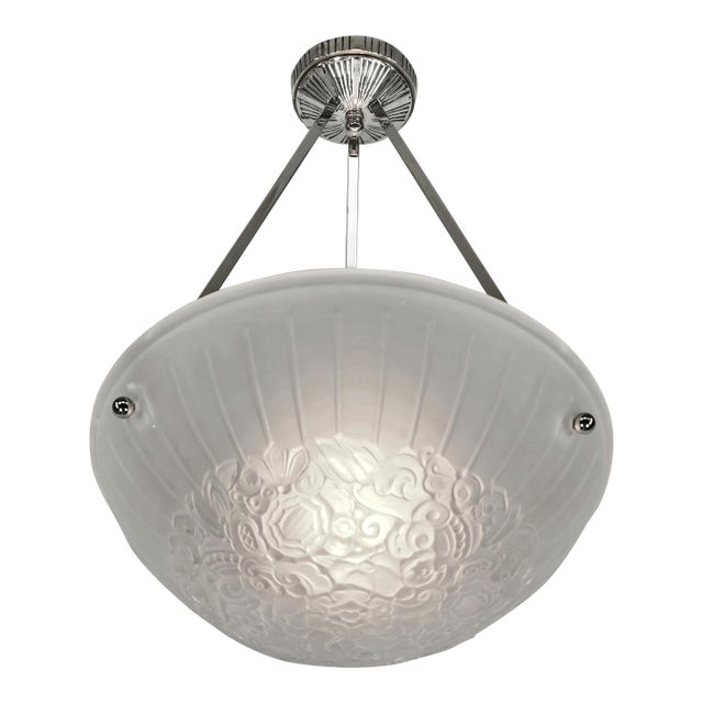 French Art Deco Pendant Light by Hettier Et Vincent & Hanots 1920s France For Sale