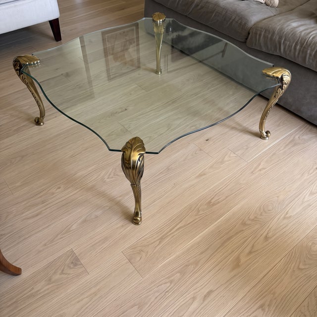 Mid-Century Modern Vintage Hollywood Regency Cast Bronze & Shaped Glass Coffee Table in the Manner of p.e. Guerin For Sale - Image 3 of 7