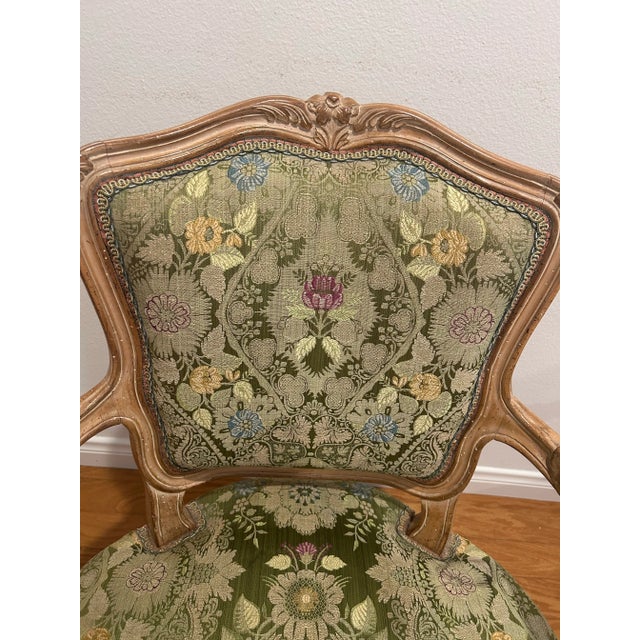 Pairs of French Louis XV Bergere Armchairs/Floral Uphoslstery For Sale - Image 4 of 11