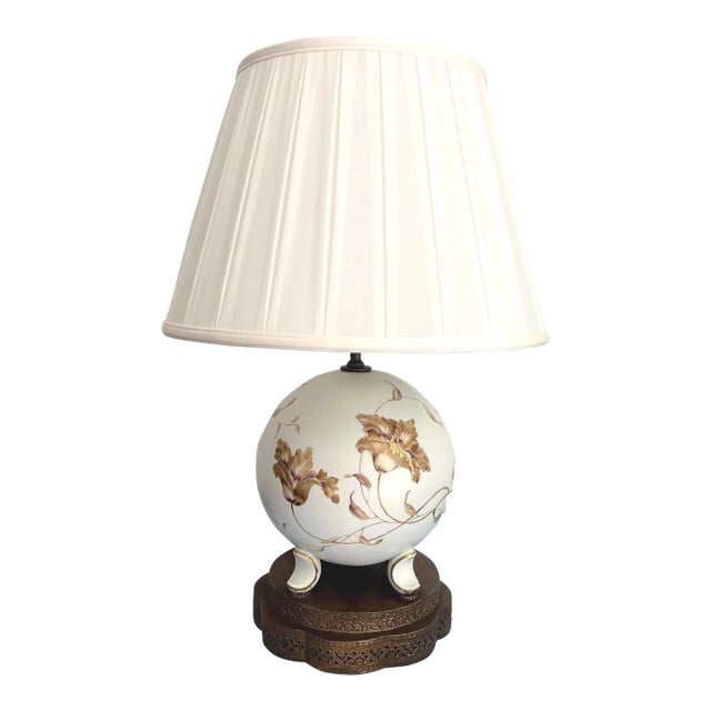 1940s Porcelain Floral Pearl Lamp & Shade by Rosenthal For Sale