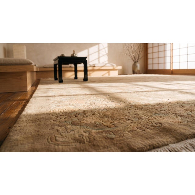 Excellent Tan Taupe Color With Great Matelasse Pattern Design Antique Chinese Art Deco Rug For Sale - Image 9 of 11
