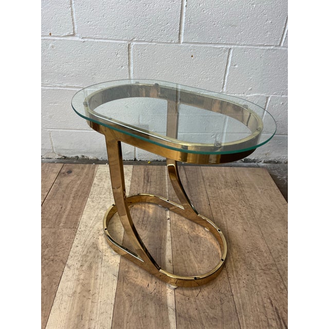 Brass Postmodern Polished Brass and Glass Sculptural Side Table, 1980s For Sale - Image 8 of 9