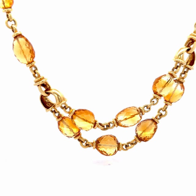 1990s Vintage Citrine Bead 18k Gold Two Strand Necklace For Sale - Image 5 of 10