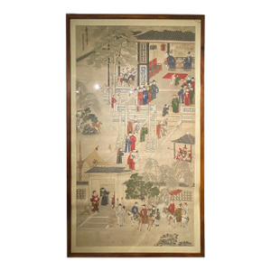 Large Chinese Qing Jiaqing Era Painting on Silk, Imperial Court Scene