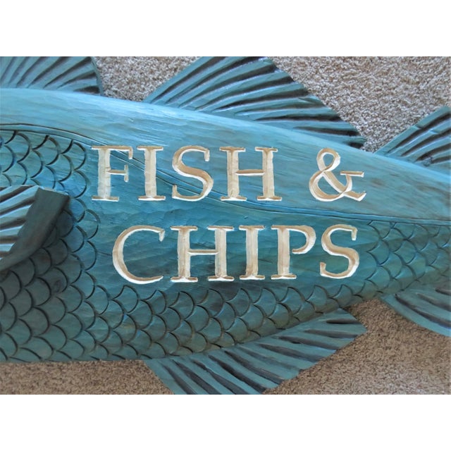 Contemporary Large Hand Carved Wood Fish & Chips Sign For Sale - Image 3 of 8