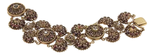 Bohemian Garnet 14k Yellow Gold Wide Floral Bracelet