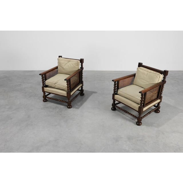 Antique English Oak and Rattan Armchairs with Twisted Details, 1880, Set of 2 For Sale - Image 10 of 18