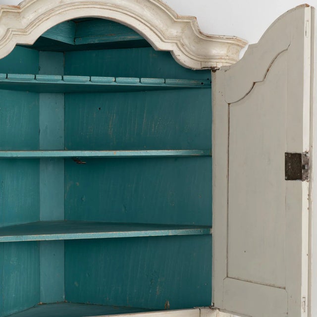 Antique White Painted Corner Cabinet Cupboard, Sweden Circa 1840-60 For Sale - Image 4 of 9