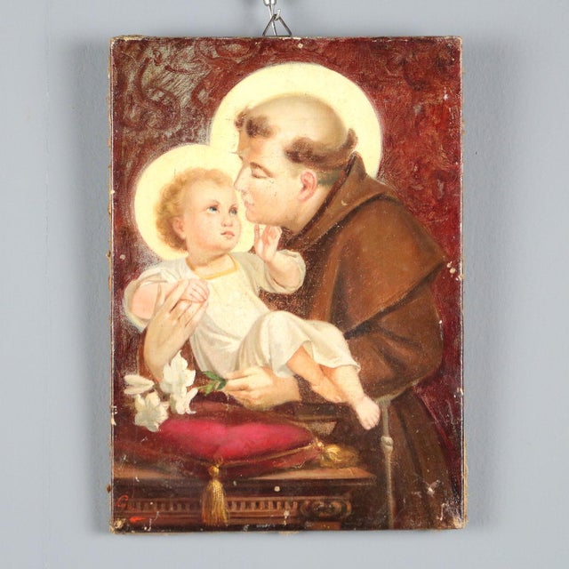Dante Carnelli, Saint Anthony of Padua with Jesus, Oil Painting on Canvas, Framed For Sale - Image 11 of 11