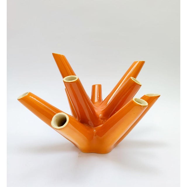 Single-Flower Vase in Amber Coral Ceramic from Vibi Turin, 1960s For Sale - Image 15 of 15