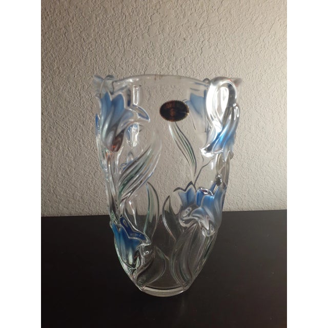 Vintage Bohemia Czech Republic Floral Inlay Crystal Vase For Sale - Image 4 of 7