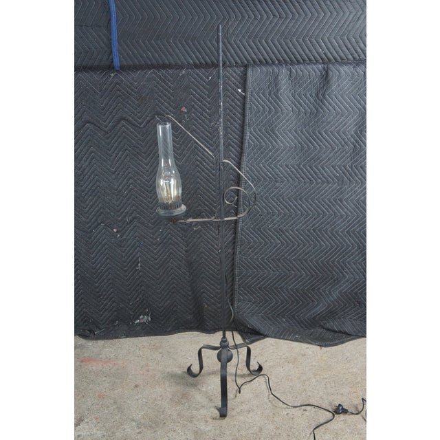 Late 19th Century Antique Scrolled Iron Converted Adjustable Candle Stand Hurricane Floor Lamp For Sale - Image 5 of 10