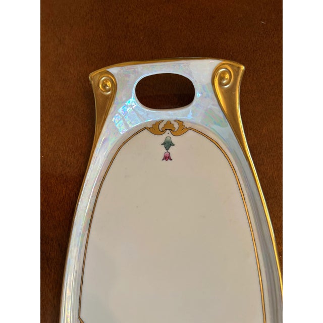 Epiag Royal hand painted porcelain tray made in Czechoslovakia between 1918-1930. Ice blue and cream iridescent with gold...