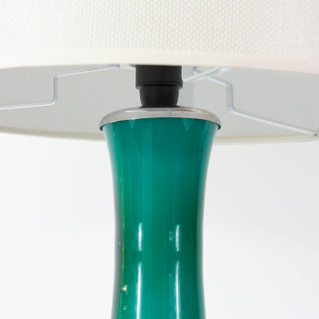 Ivory Vintage Portuguese Turquoise Opaline Glass Table Lamp, 1960s For Sale - Image 8 of 14