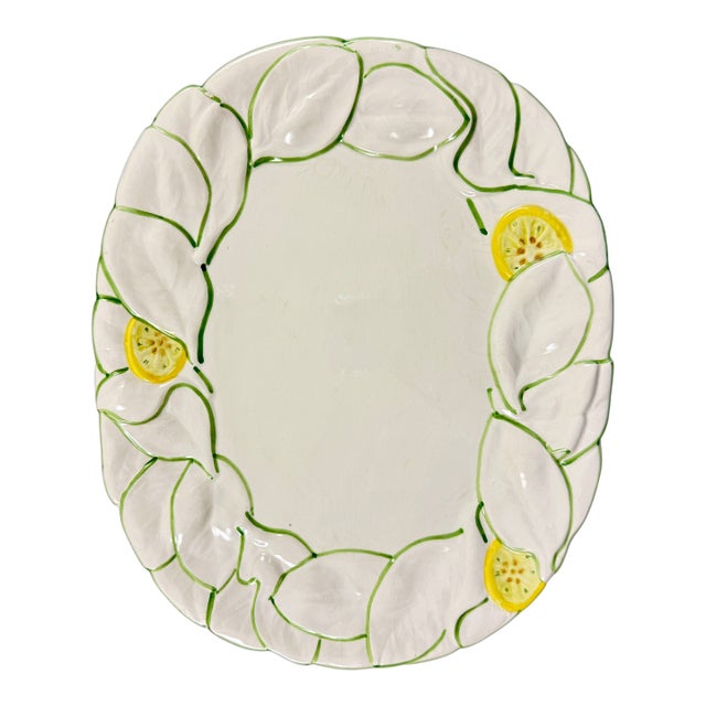 Mid 20th Century Italian Yellow Lemon on Green Leaf Platter For Sale