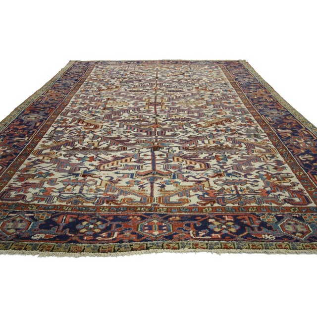 Mid-Century Modern Antique Persian Heriz Rug - 07'02 X 10'01 For Sale - Image 3 of 6