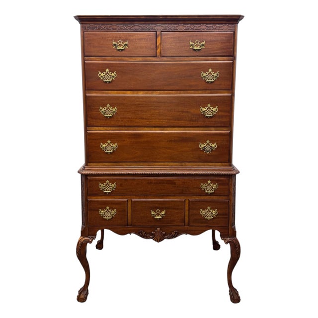 Vintage Northern Furniture Company Regency Style Mahogany Highboy / Chest of Drawers For Sale