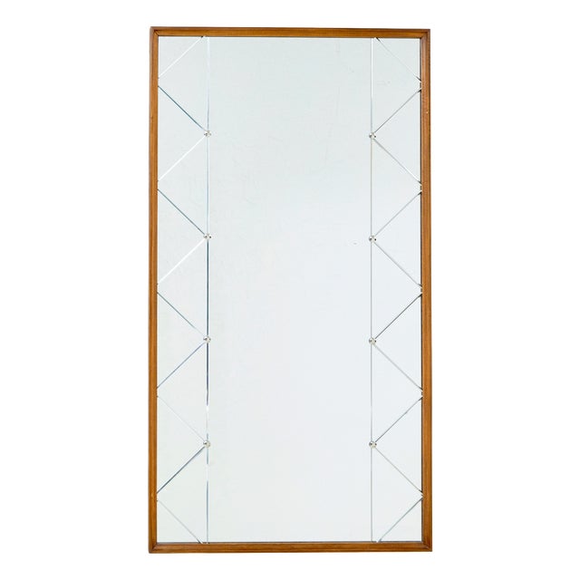 Large Mid-Century Scandinavian Teak Framed Harlequin Wall Mirror, 1960 For Sale