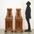 Pair of bedside tables from the Liberty period, made of cherry wood veneered in mahogany machete with maple profiles and...