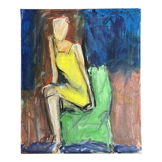Expressionist Painting of Seated FIgure, Signed Original on Canvas For Sale
