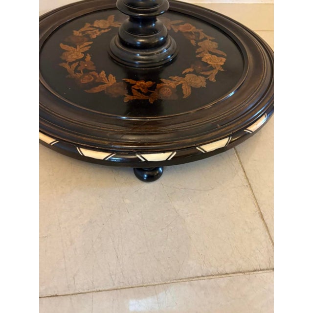 Brown Antique Italian Ebonised and Marquetry Inlaid Pedestal Occasional Centre Table or Plant Stand, 1860 For Sale - Image 8 of 12