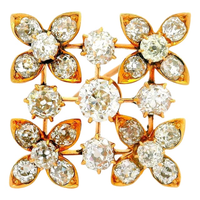 Late 19th Century Victorian Diamond 14k Yellow Gold Flower Pendant Brooch For Sale