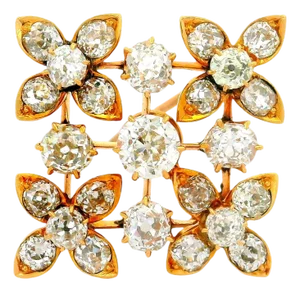 Late 19th Century Victorian Diamond 14k Yellow Gold Flower Pendant Brooch