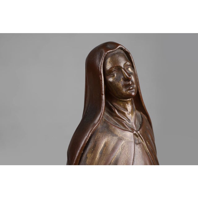 Mid-Century Modern Large Holy Maria Statue in Bronze Painted Plaster, Belgium, 1930s For Sale - Image 3 of 12