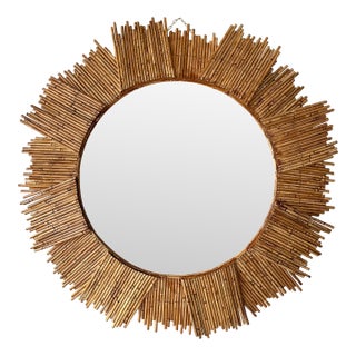 Rattan Sun Mirror by Vivai Del Sud. Italy, 1970s For Sale