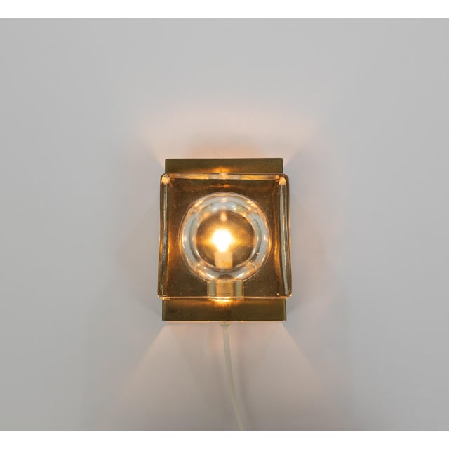Gold White Maritim Glass and Brass Wall Lamp from Vitrika, 1970s For Sale - Image 8 of 10